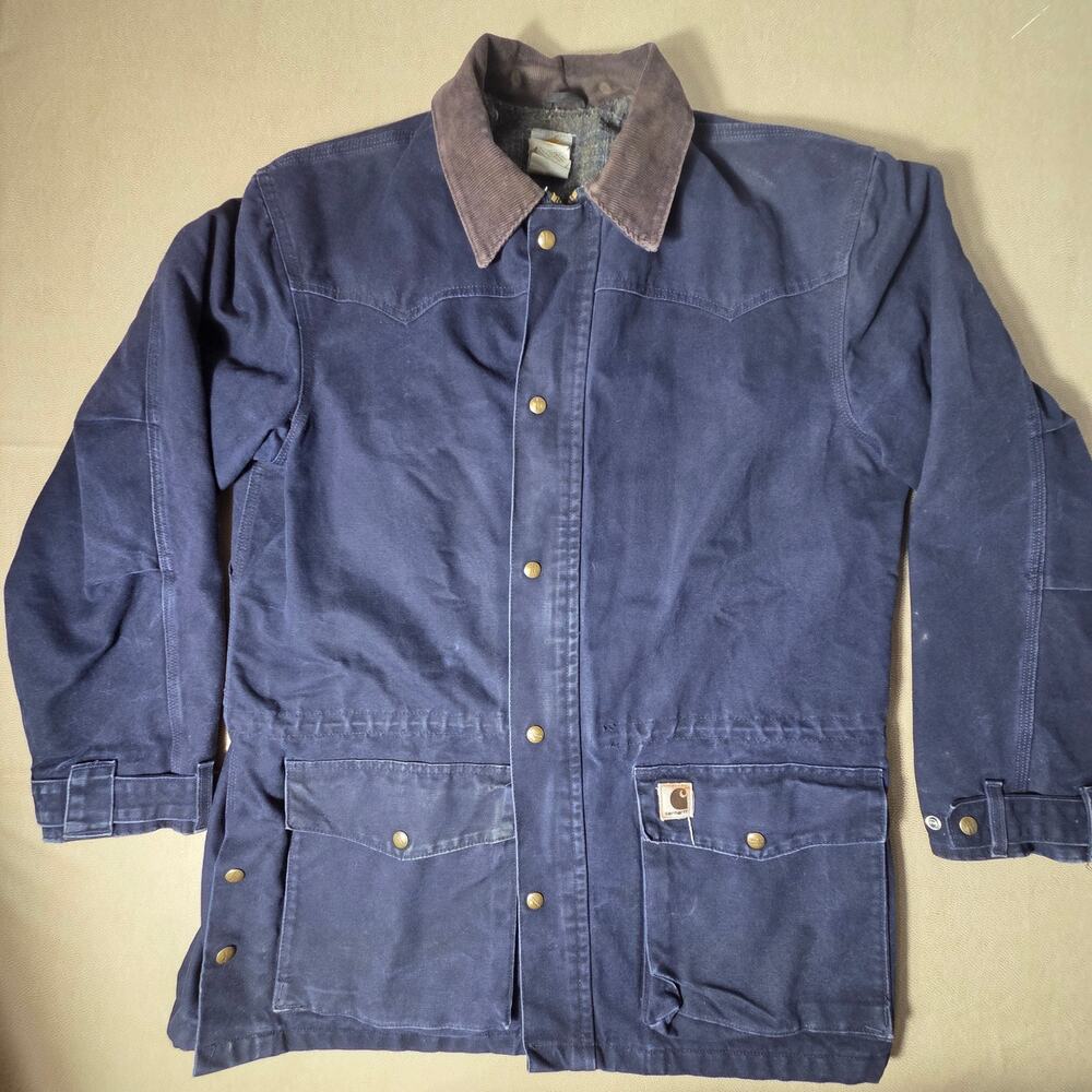 Vintage Carhartt C52 MDT Midnight Blue Blanket Lined Western Work Trail Jacket L